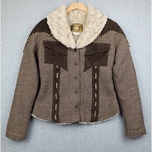 Vintage Normel Rodeo Vaqueros Jacket Women S Brown Western Cowgirl Floral Sherpa